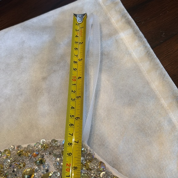 Sherri Hill Satin Spaghetti Straps Zipper back Built-in Bra Embellished Dress - Picture 13 of 13